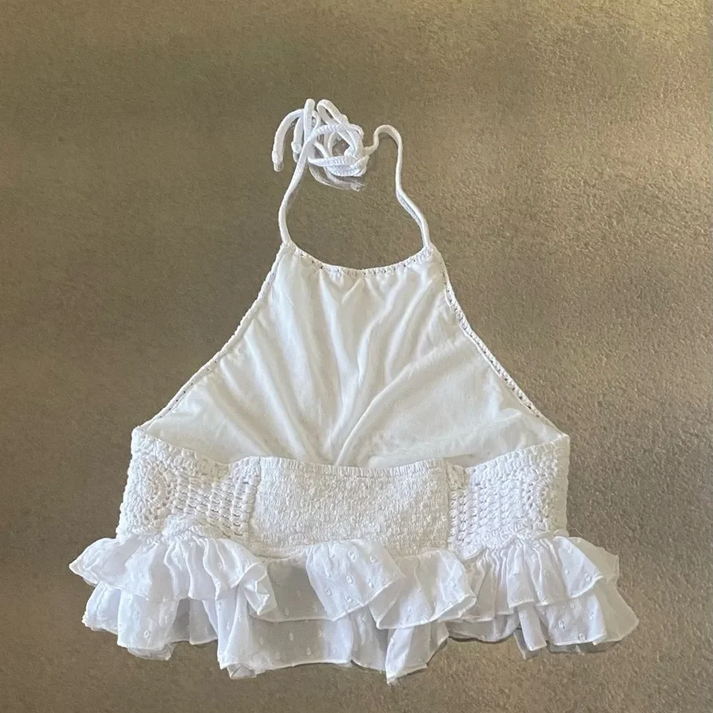 American Eagle White Crochet Halter Top